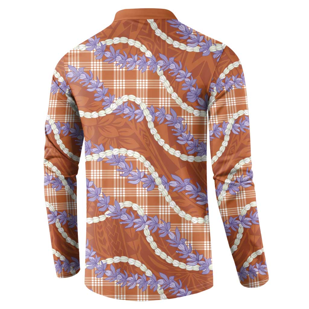 Orange Hawaii Palaka Honohono Pikake Button Sweatshirt Hawaiian Orchid Lei Polynesian Pattern - Polynesian Pride