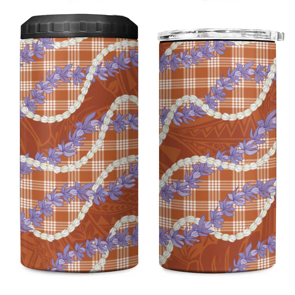 Orange Hawaii Palaka Honohono Pikake 4 in 1 Can Cooler Tumbler Hawaiian Orchid Lei Polynesian Pattern LT14 One Size: 16 oz Orange - Polynesian Pride