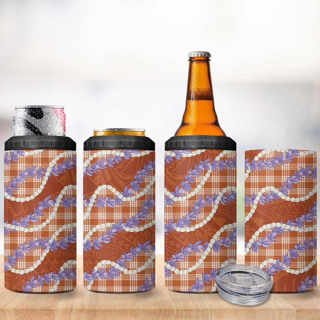 Orange Hawaii Palaka Honohono Pikake 4 in 1 Can Cooler Tumbler Hawaiian Orchid Lei Polynesian Pattern LT14 - Polynesian Pride