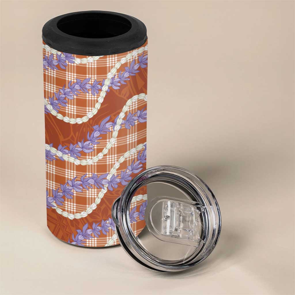 Orange Hawaii Palaka Honohono Pikake 4 in 1 Can Cooler Tumbler Hawaiian Orchid Lei Polynesian Pattern LT14 - Polynesian Pride