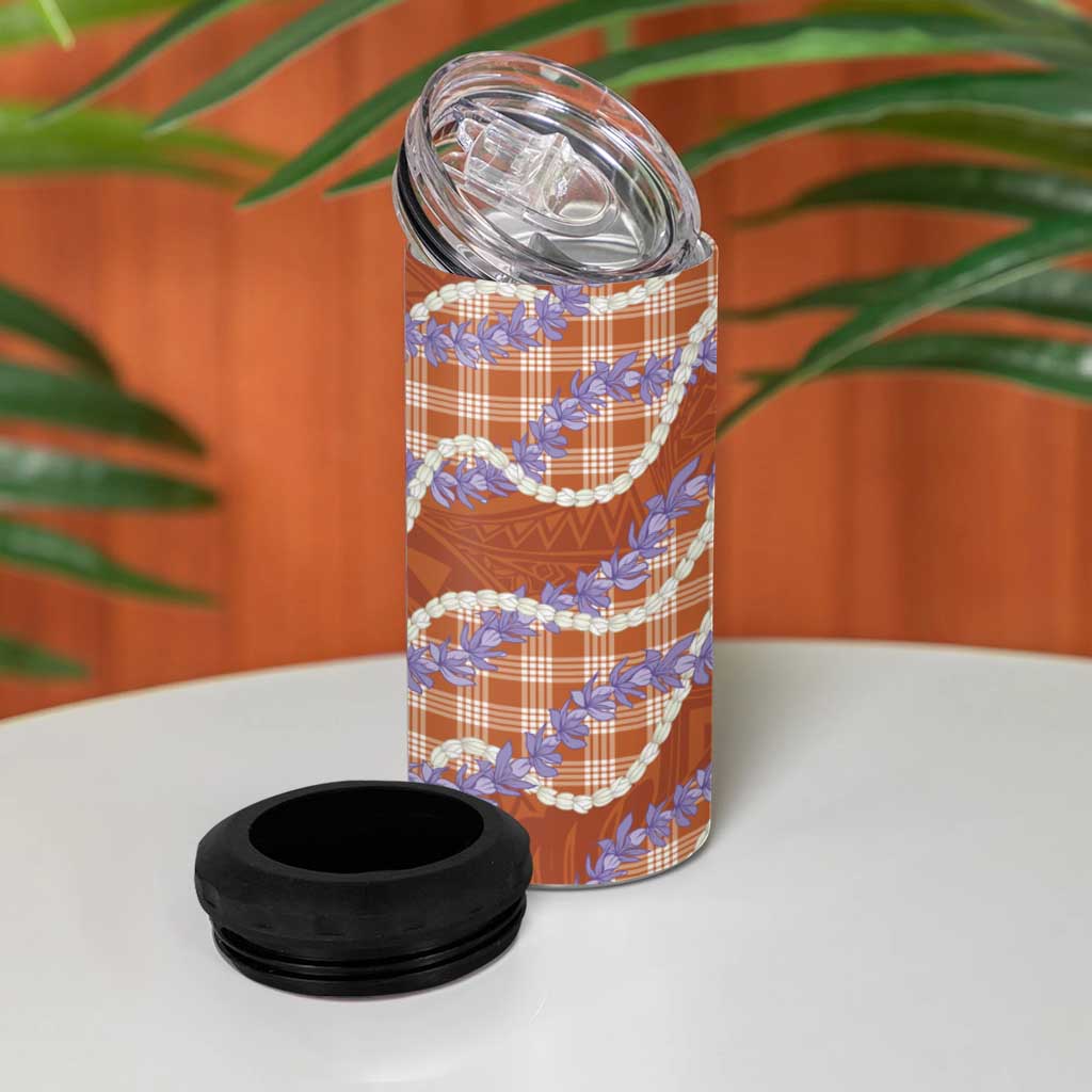 Orange Hawaii Palaka Honohono Pikake 4 in 1 Can Cooler Tumbler Hawaiian Orchid Lei Polynesian Pattern LT14 - Polynesian Pride