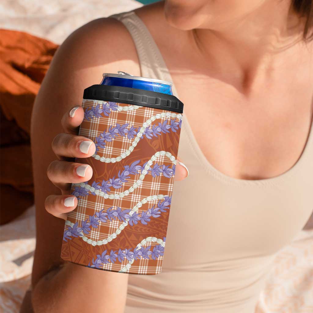 Orange Hawaii Palaka Honohono Pikake 4 in 1 Can Cooler Tumbler Hawaiian Orchid Lei Polynesian Pattern LT14 - Polynesian Pride