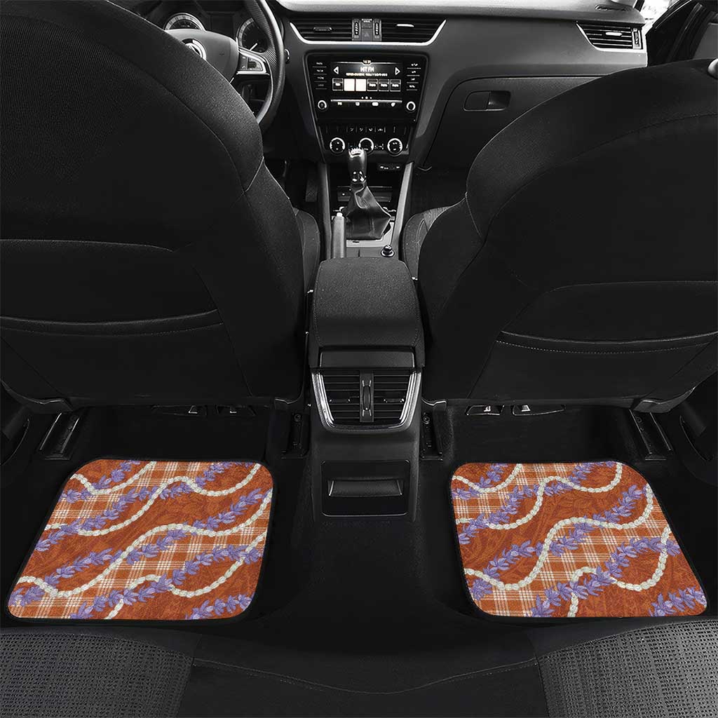 Orange Hawaii Palaka Honohono Pikake Car Mats Hawaiian Orchid Lei Polynesian Pattern - Polynesian Pride