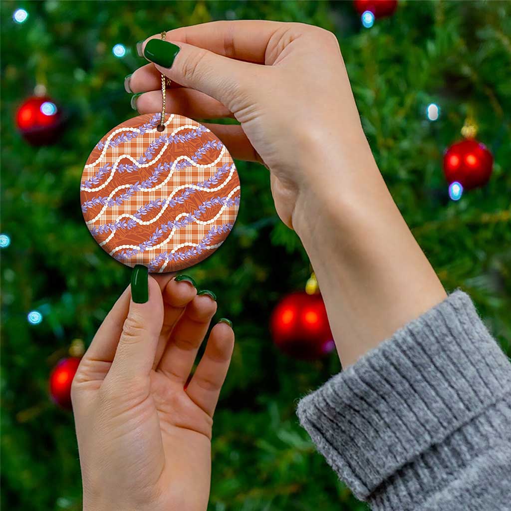 Orange Hawaii Palaka Honohono Pikake Ceramic Ornament Hawaiian Orchid Lei Polynesian Pattern - Polynesian Pride