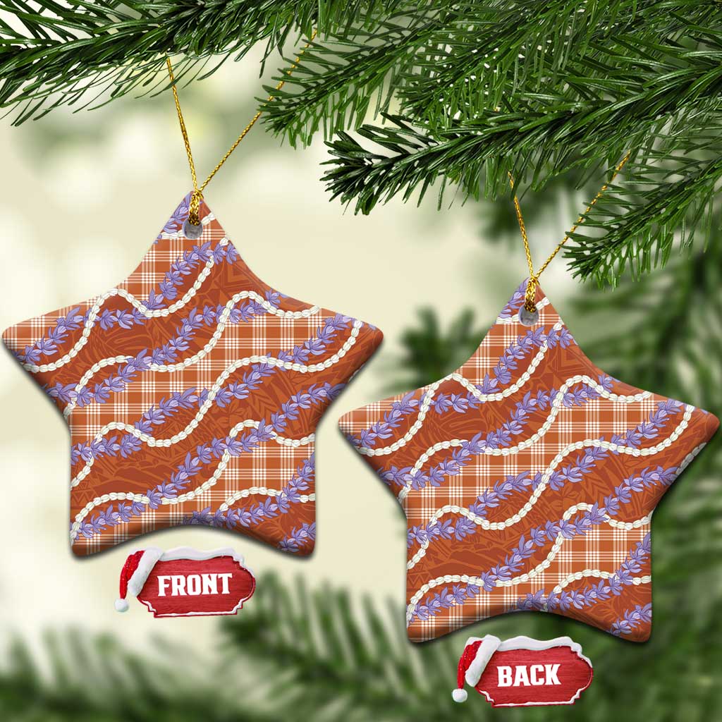 Orange Hawaii Palaka Honohono Pikake Ceramic Ornament Hawaiian Orchid Lei Polynesian Pattern - Polynesian Pride