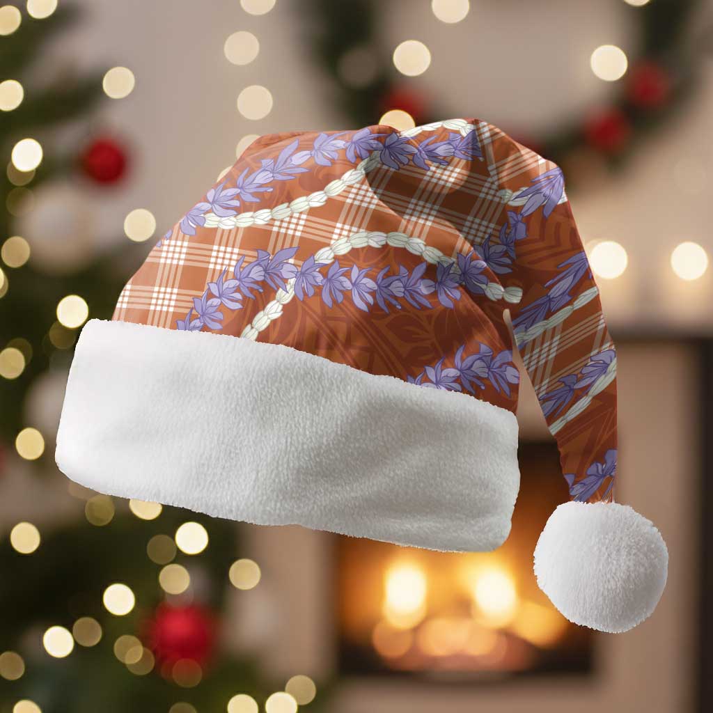Orange Hawaii Palaka Honohono Pikake Christmas Santa Hat Hawaiian Orchid Lei Polynesian Pattern - Polynesian Pride