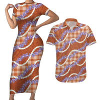 Orange Hawaii Palaka Honohono Pikake Couples Matching Short Sleeve Bodycon Dress and Hawaiian Shirt Hawaiian Orchid Lei Polynesian Pattern LT14 Orange - Polynesian Pride