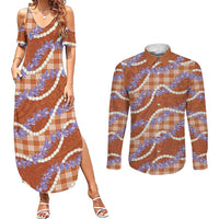 Orange Hawaii Palaka Honohono Pikake Couples Matching Summer Maxi Dress and Long Sleeve Button Shirt Hawaiian Orchid Lei Polynesian Pattern LT14 Orange - Polynesian Pride