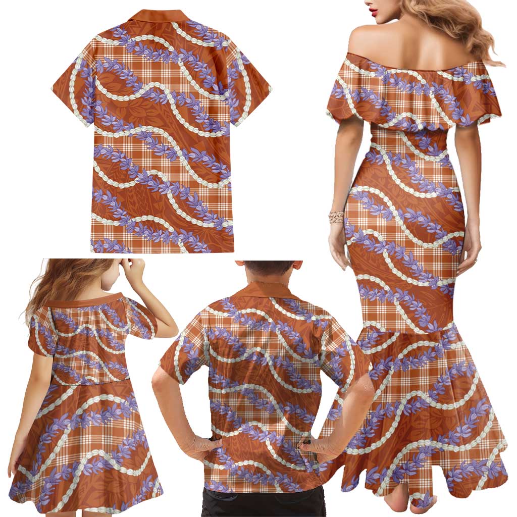 Orange Hawaii Palaka Honohono Pikake Family Matching Mermaid Dress and Hawaiian Shirt Hawaiian Orchid Lei Polynesian Pattern LT14 - Polynesian Pride