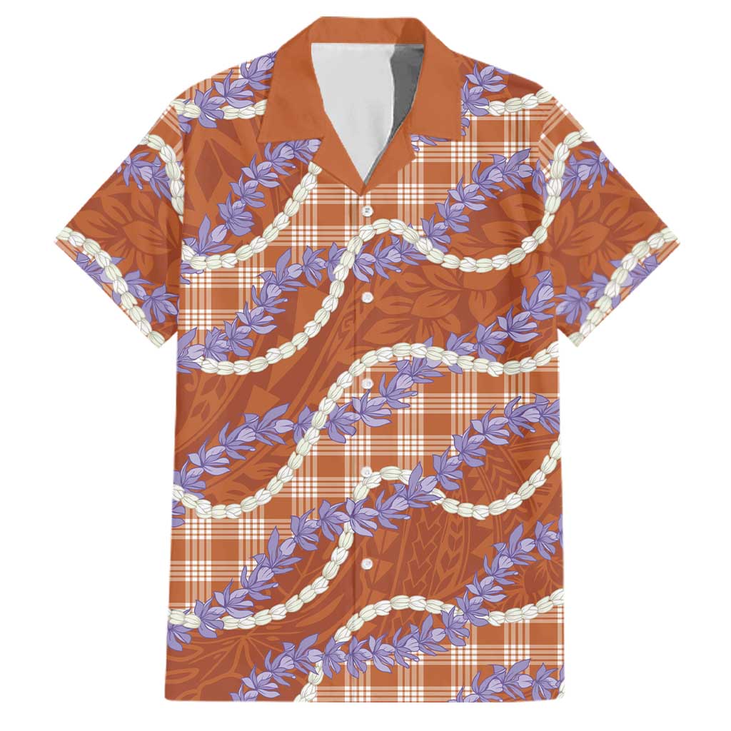 Orange Hawaii Palaka Honohono Pikake Family Matching Mermaid Dress and Hawaiian Shirt Hawaiian Orchid Lei Polynesian Pattern LT14 Dad's Shirt - Short Sleeve Orange - Polynesian Pride