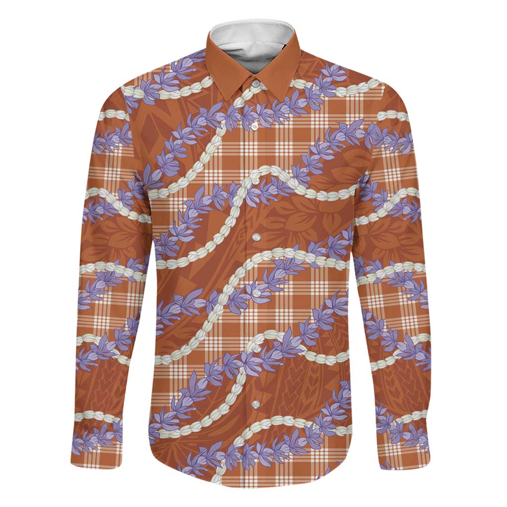 Orange Hawaii Palaka Honohono Pikake Family Matching Mermaid Dress and Hawaiian Shirt Hawaiian Orchid Lei Polynesian Pattern LT14 Dad's Shirt - Long Sleeve Orange - Polynesian Pride