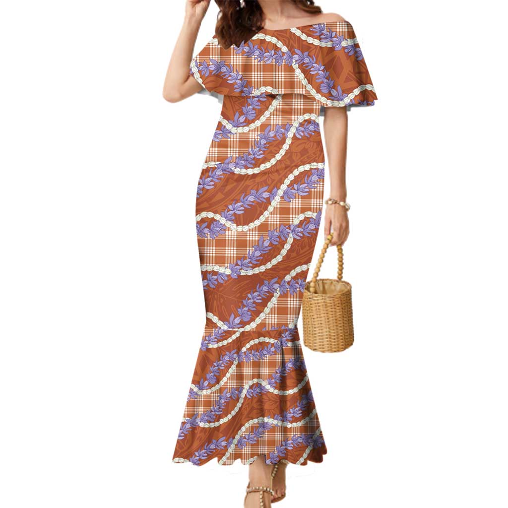 Orange Hawaii Palaka Honohono Pikake Family Matching Mermaid Dress and Hawaiian Shirt Hawaiian Orchid Lei Polynesian Pattern LT14 Orange - Polynesian Pride