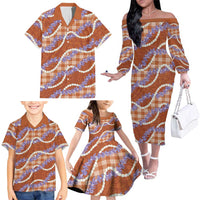 Orange Hawaii Palaka Honohono Pikake Family Matching Off The Shoulder Long Sleeve Dress and Hawaiian Shirt Hawaiian Orchid Lei Polynesian Pattern LT14 - Polynesian Pride