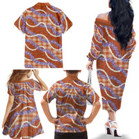 Orange Hawaii Palaka Honohono Pikake Family Matching Off The Shoulder Long Sleeve Dress and Hawaiian Shirt Hawaiian Orchid Lei Polynesian Pattern LT14 - Polynesian Pride