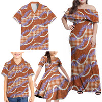 Orange Hawaii Palaka Honohono Pikake Family Matching Off Shoulder Maxi Dress and Hawaiian Shirt Hawaiian Orchid Lei Polynesian Pattern LT14 - Polynesian Pride