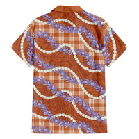 Orange Hawaii Palaka Honohono Pikake Family Matching Off Shoulder Short Dress and Hawaiian Shirt Hawaiian Orchid Lei Polynesian Pattern LT14 - Polynesian Pride