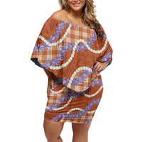 Orange Hawaii Palaka Honohono Pikake Family Matching Off Shoulder Short Dress and Hawaiian Shirt Hawaiian Orchid Lei Polynesian Pattern LT14 Orange - Polynesian Pride