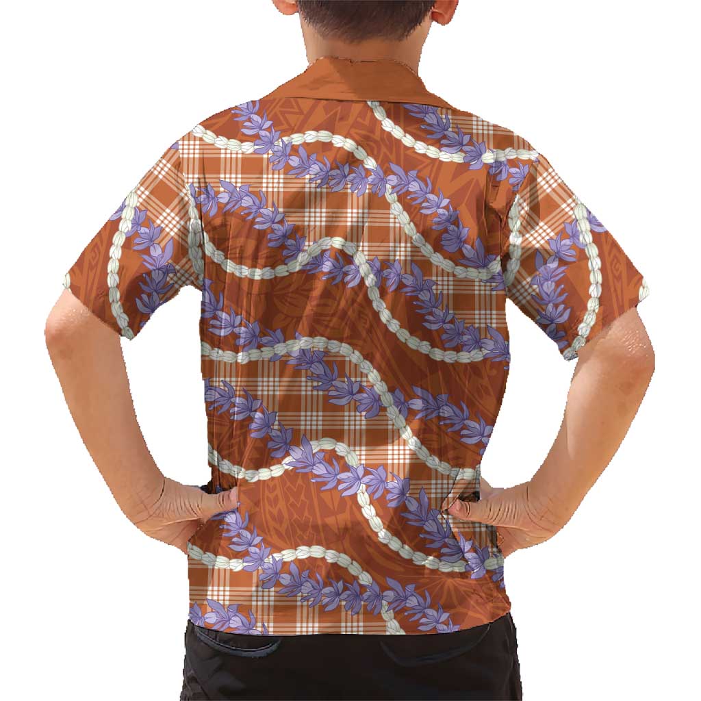 Orange Hawaii Palaka Honohono Pikake Family Matching Puletasi and Hawaiian Shirt Hawaiian Orchid Lei Polynesian Pattern LT14 - Polynesian Pride