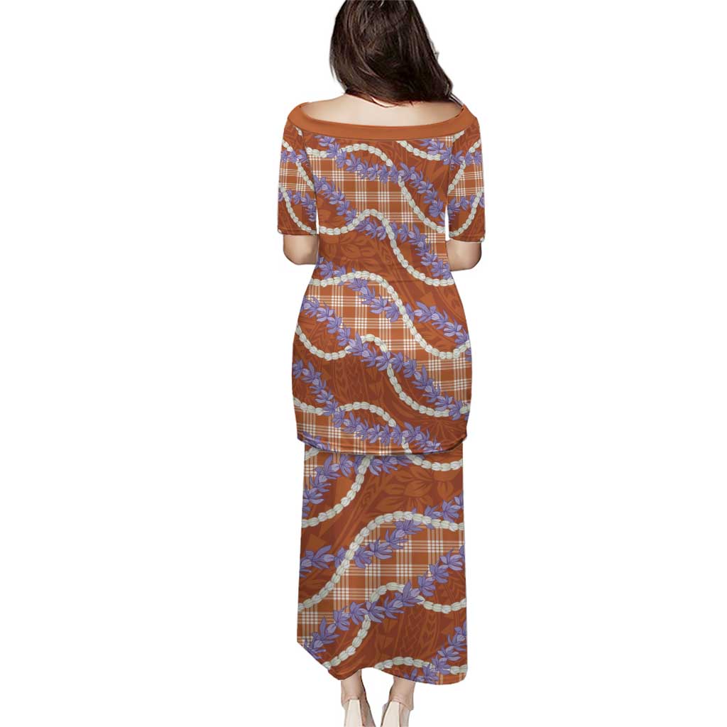 Orange Hawaii Palaka Honohono Pikake Family Matching Puletasi and Hawaiian Shirt Hawaiian Orchid Lei Polynesian Pattern LT14 - Polynesian Pride