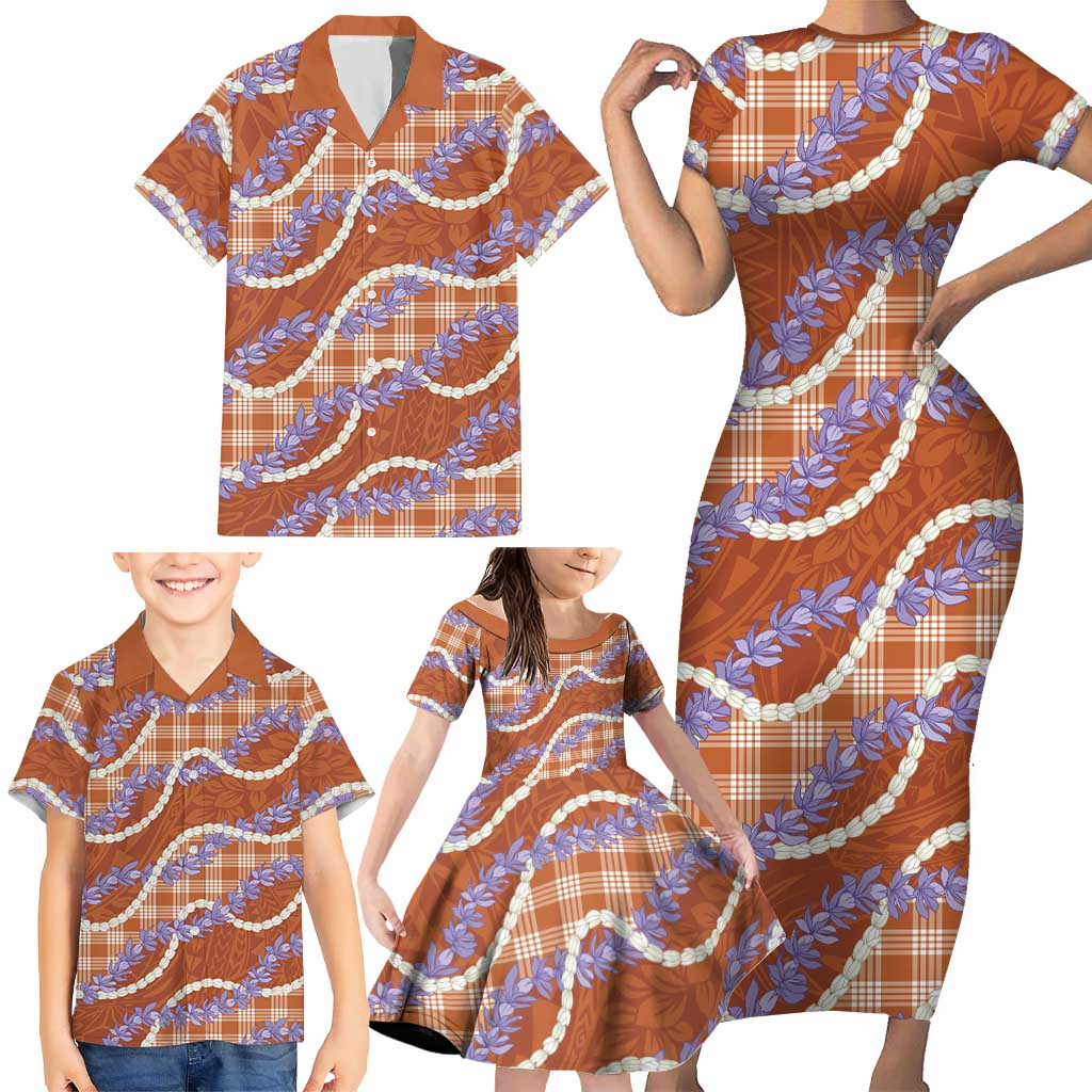 Orange Hawaii Palaka Honohono Pikake Family Matching Short Sleeve Bodycon Dress and Hawaiian Shirt Hawaiian Orchid Lei Polynesian Pattern LT14 - Polynesian Pride