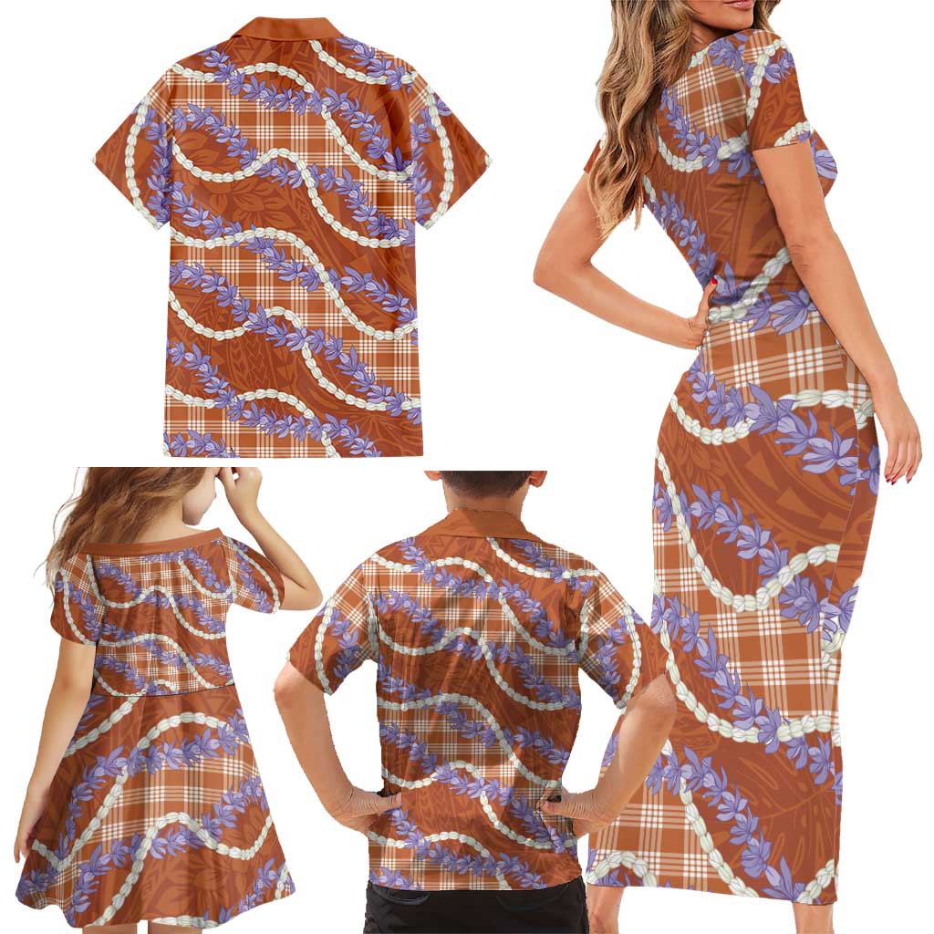 Orange Hawaii Palaka Honohono Pikake Family Matching Short Sleeve Bodycon Dress and Hawaiian Shirt Hawaiian Orchid Lei Polynesian Pattern LT14 - Polynesian Pride