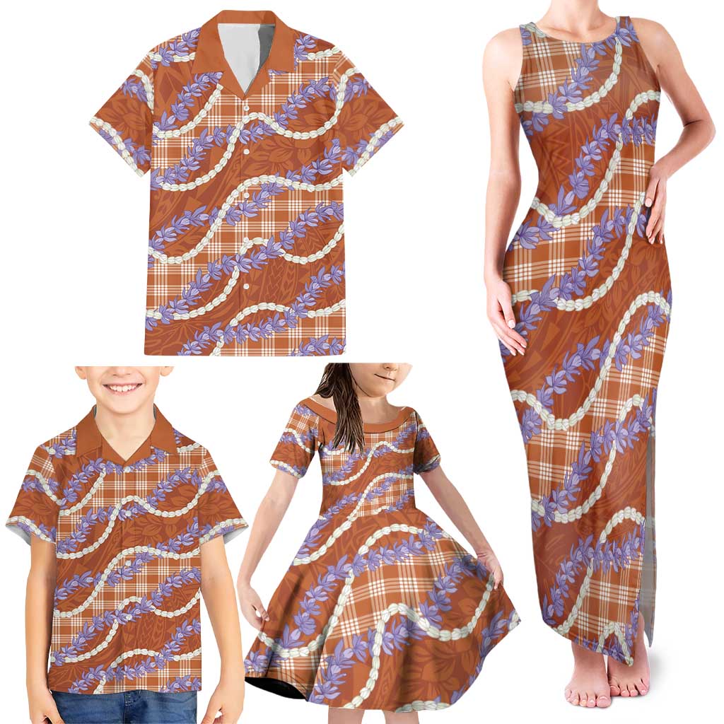 Orange Hawaii Palaka Honohono Pikake Family Matching Tank Maxi Dress and Hawaiian Shirt Hawaiian Orchid Lei Polynesian Pattern LT14 - Polynesian Pride