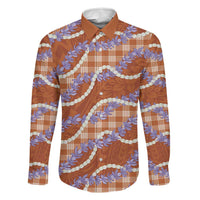 Orange Hawaii Palaka Honohono Pikake Family Matching Tank Maxi Dress and Hawaiian Shirt Hawaiian Orchid Lei Polynesian Pattern LT14 Dad's Shirt - Long Sleeve Orange - Polynesian Pride