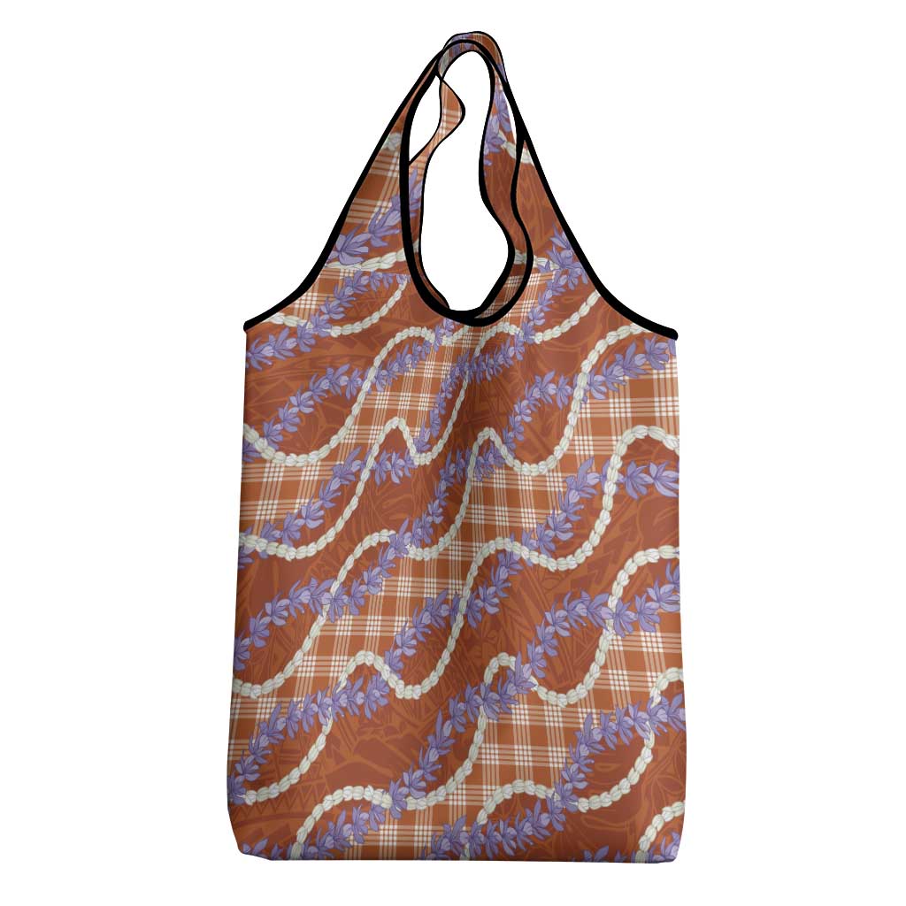 Orange Hawaii Palaka Honohono Pikake Grocery Bag Hawaiian Orchid Lei Polynesian Pattern - Polynesian Pride