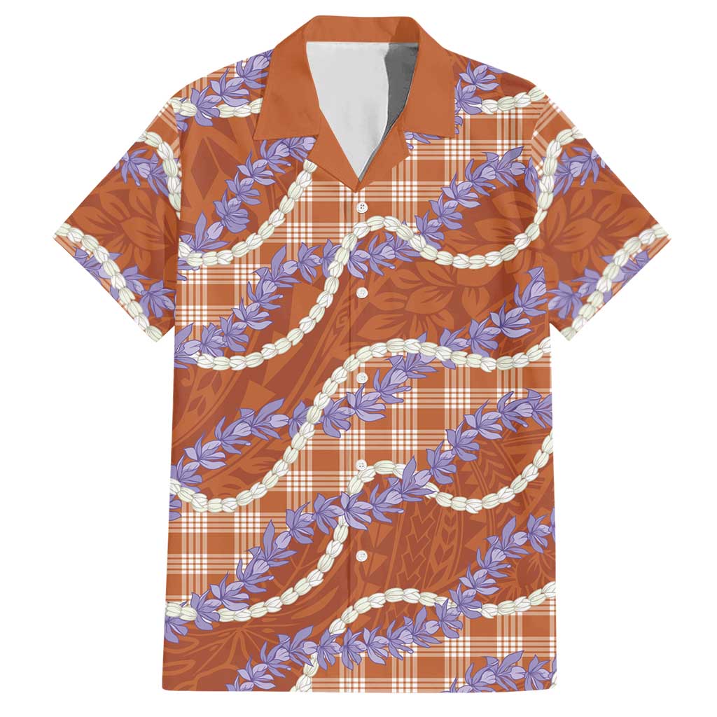 Orange Hawaii Palaka Honohono Pikake Hawaiian Shirt Hawaiian Orchid Lei Polynesian Pattern - Polynesian Pride