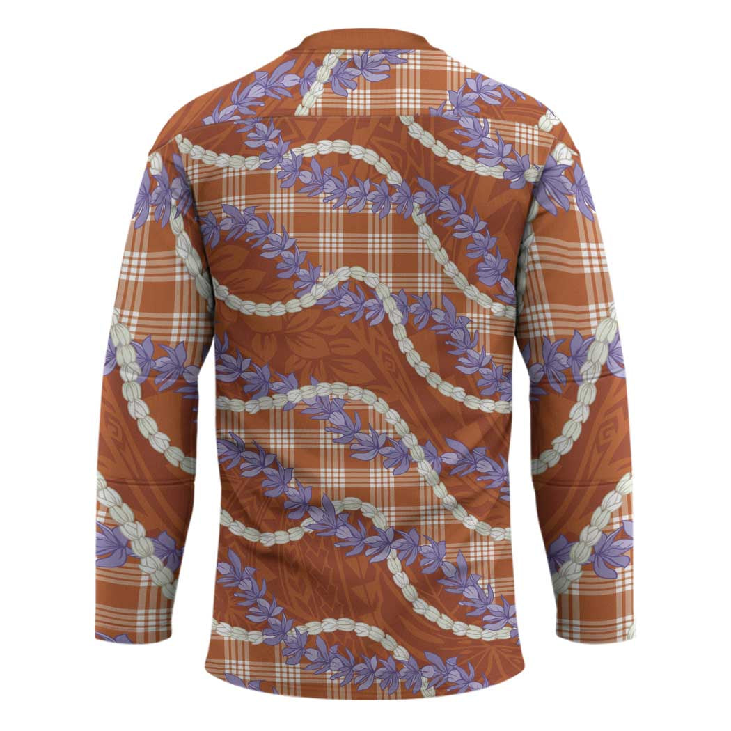Orange Hawaii Palaka Honohono Pikake Hockey Jersey Hawaiian Orchid Lei Polynesian Pattern - Polynesian Pride