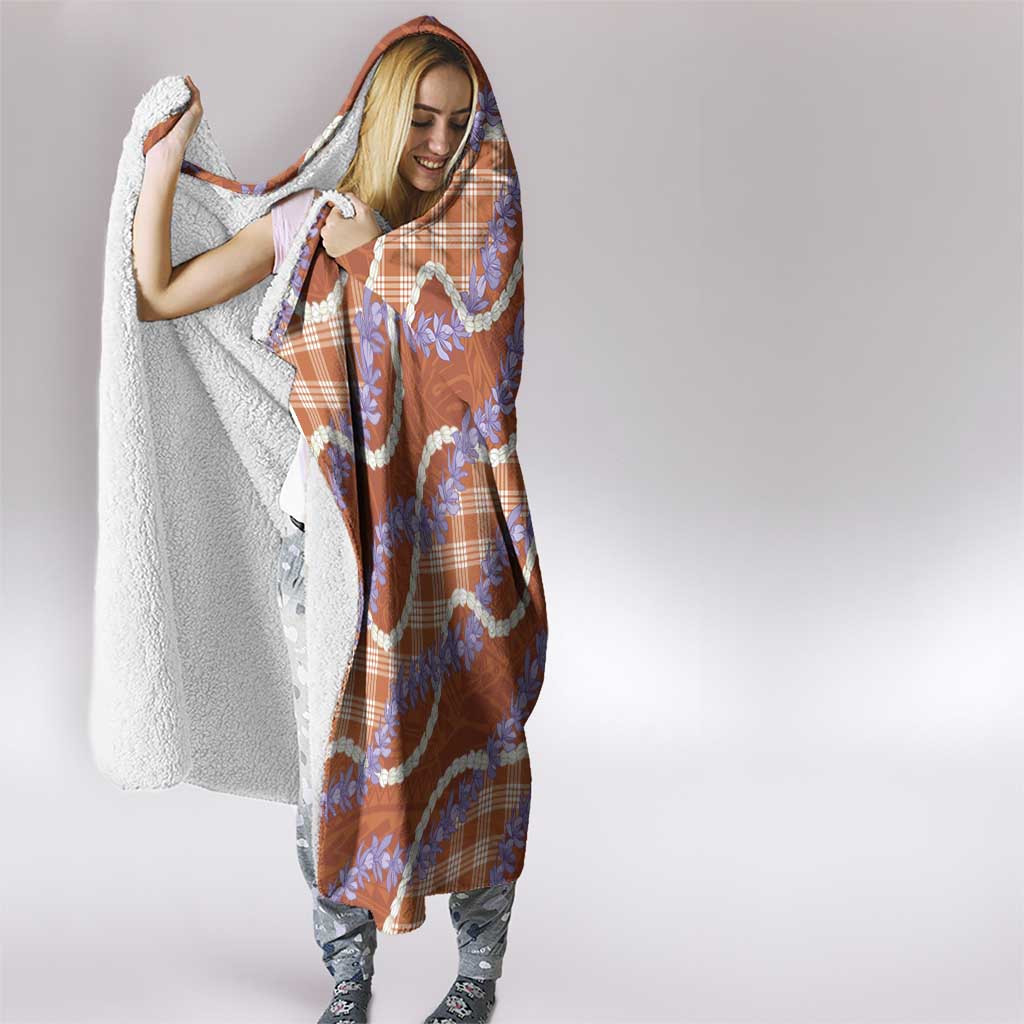 Orange Hawaii Palaka Honohono Pikake Hooded Blanket Hawaiian Orchid Lei Polynesian Pattern - Polynesian Pride