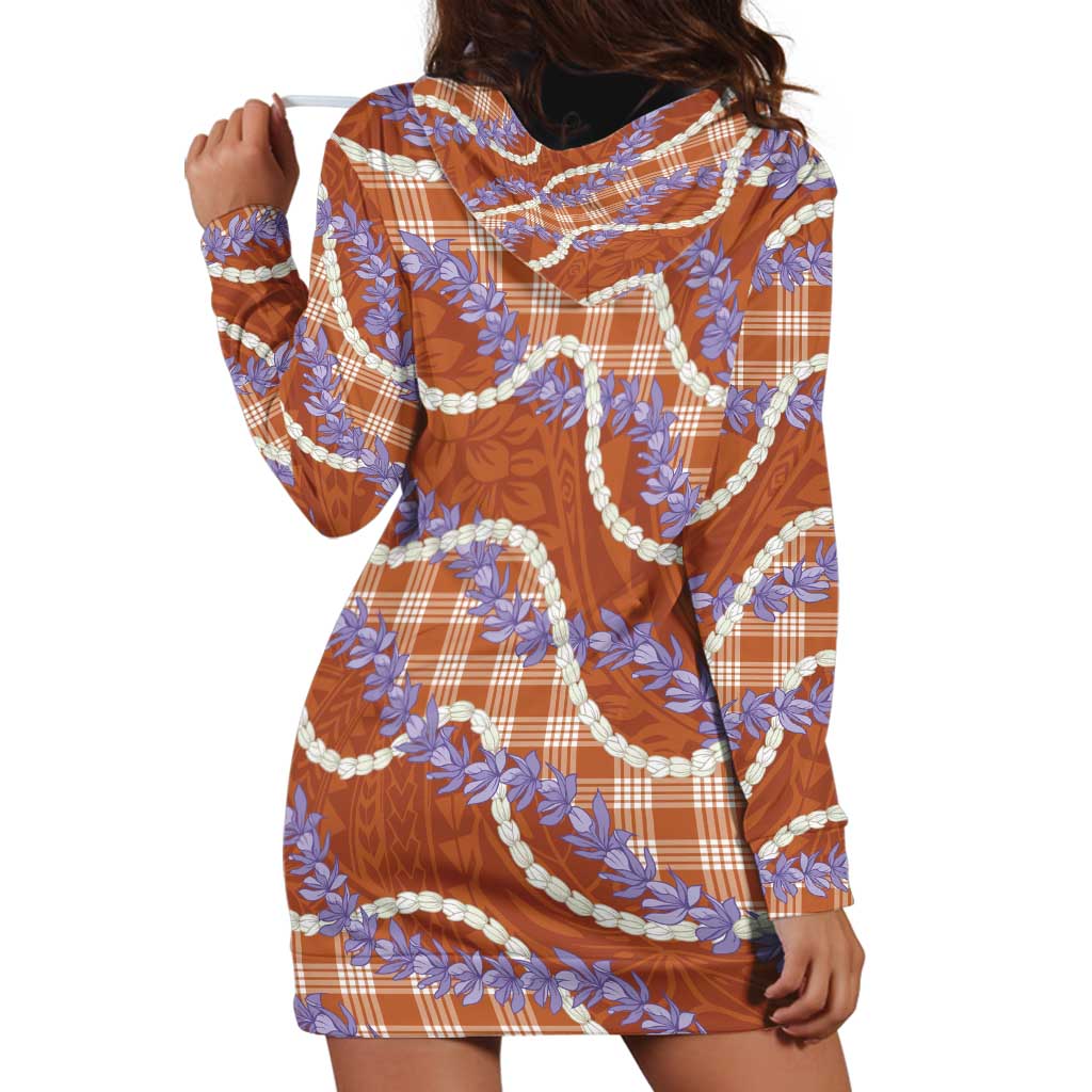 Orange Hawaii Palaka Honohono Pikake Hoodie Dress Hawaiian Orchid Lei Polynesian Pattern LT14 - Polynesian Pride