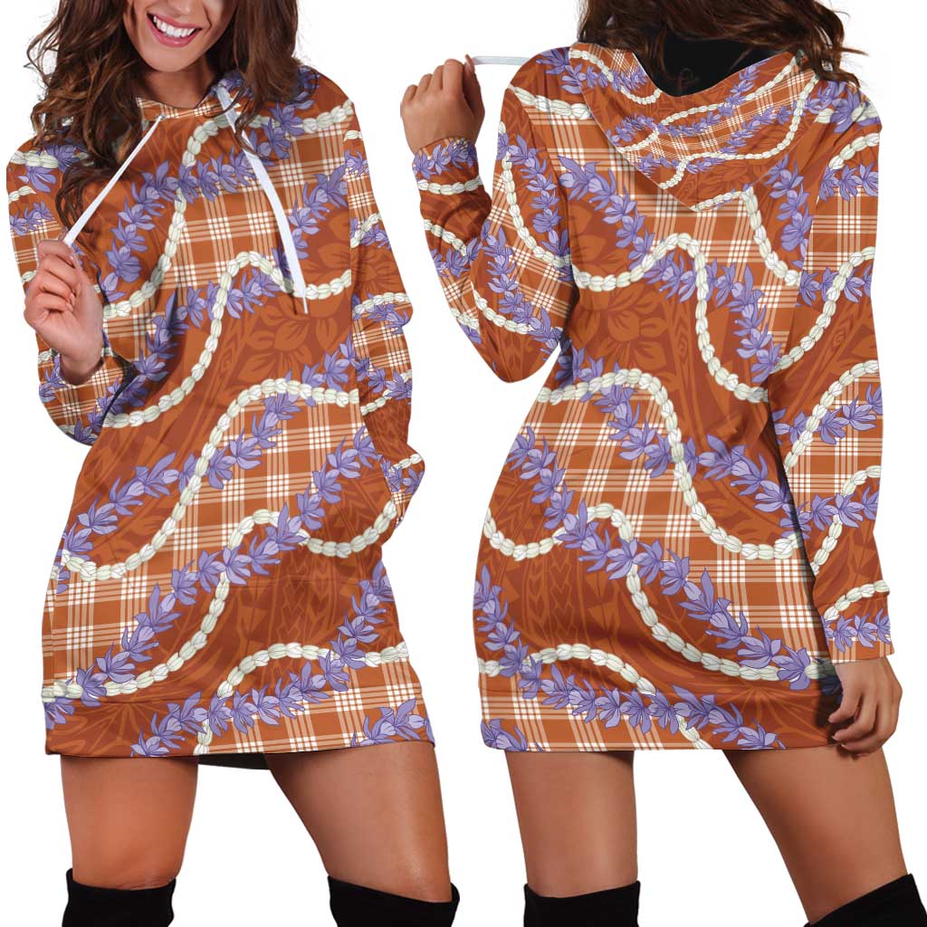 Orange Hawaii Palaka Honohono Pikake Hoodie Dress Hawaiian Orchid Lei Polynesian Pattern LT14 - Polynesian Pride