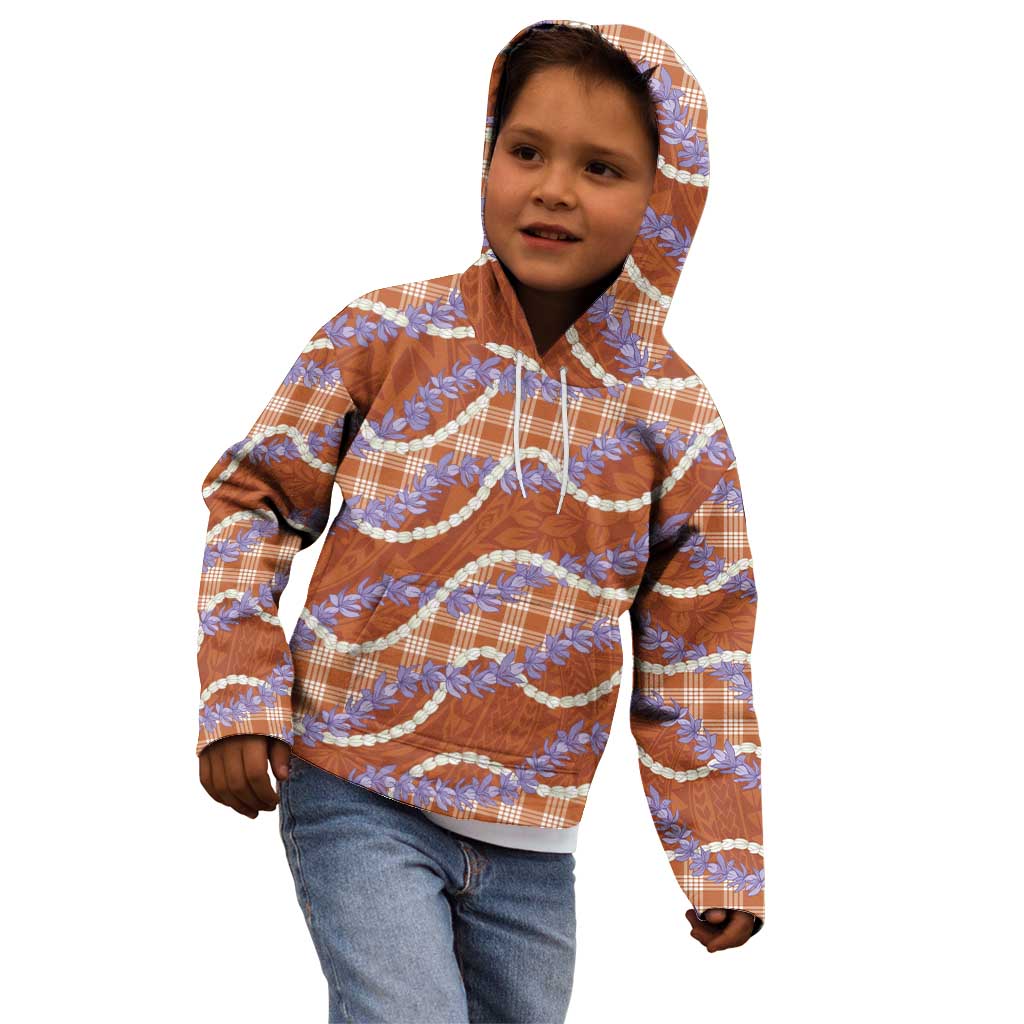 Orange Hawaii Palaka Honohono Pikake Kid Hoodie Hawaiian Orchid Lei Polynesian Pattern - Polynesian Pride