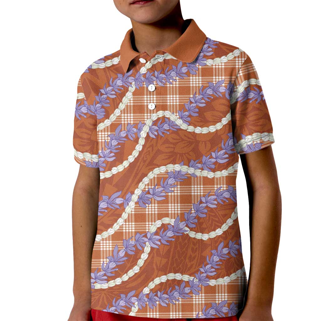Orange Hawaii Palaka Honohono Pikake Kid Polo Shirt Hawaiian Orchid Lei Polynesian Pattern - Polynesian Pride