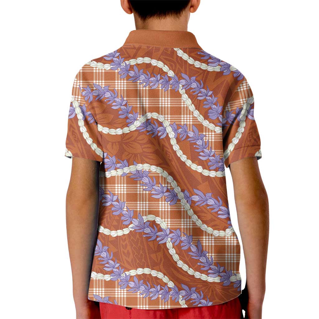 Orange Hawaii Palaka Honohono Pikake Kid Polo Shirt Hawaiian Orchid Lei Polynesian Pattern - Polynesian Pride