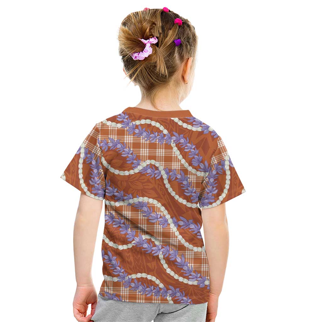 Orange Hawaii Palaka Honohono Pikake Kid T Shirt Hawaiian Orchid Lei Polynesian Pattern - Polynesian Pride