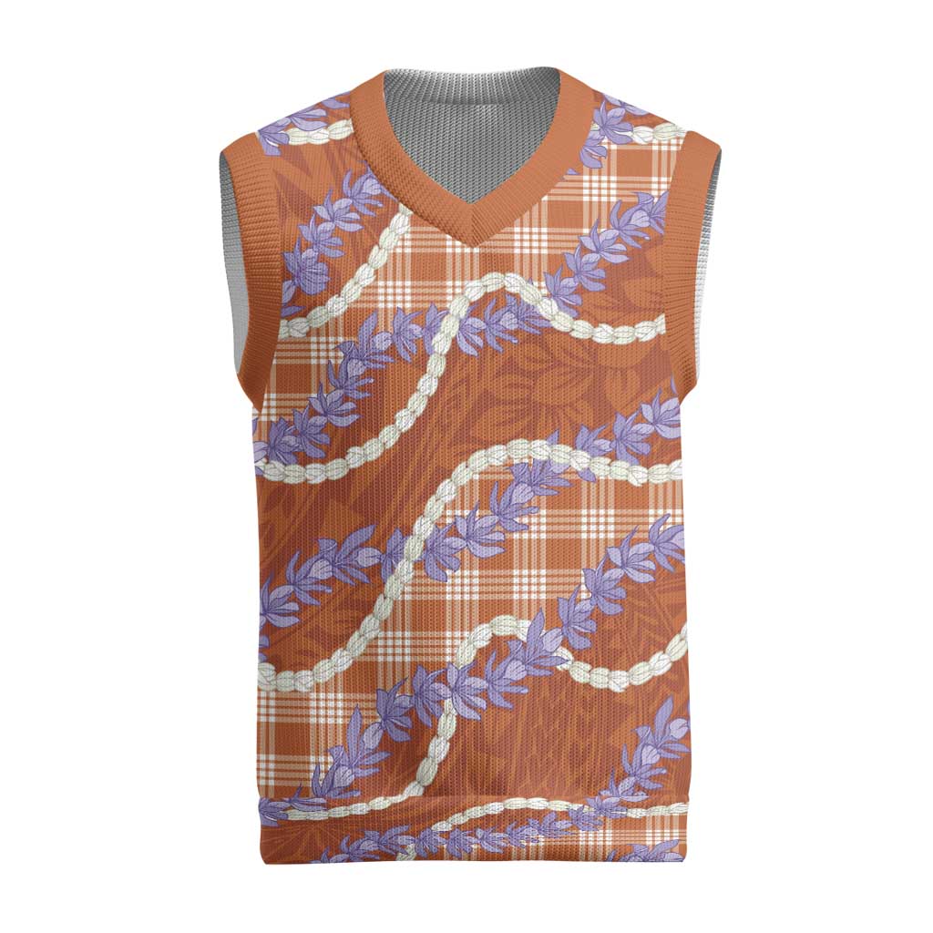 Orange Hawaii Palaka Honohono Pikake Christmas Knitted V-Neck Vest Hawaiian Orchid Lei Polynesian Pattern LT14 Orange - Polynesian Pride