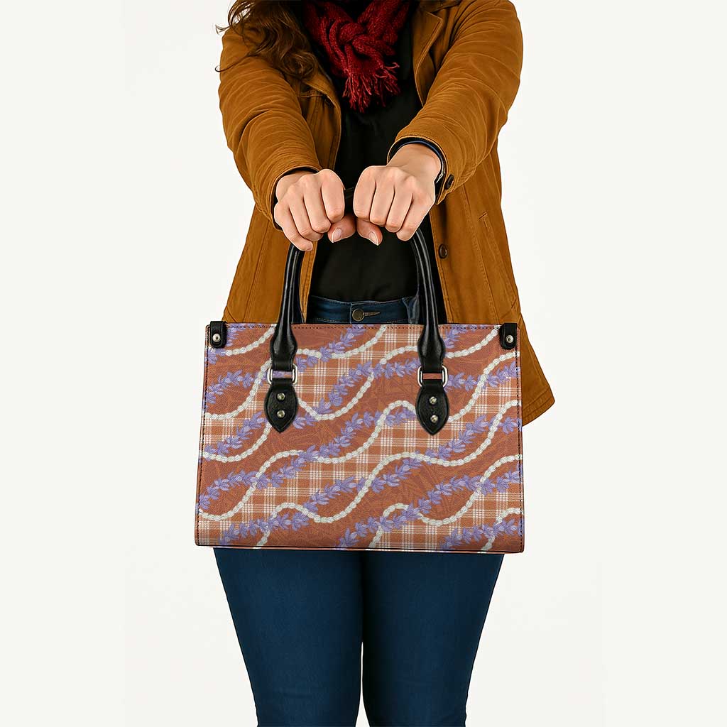 Orange Hawaii Palaka Honohono Pikake Leather Bag Hawaiian Orchid Lei Polynesian Pattern - Polynesian Pride