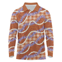 Orange Hawaii Palaka Honohono Pikake Long Sleeve Polo Shirt Hawaiian Orchid Lei Polynesian Pattern LT14 Orange - Polynesian Pride