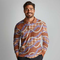 Orange Hawaii Palaka Honohono Pikake Long Sleeve Polo Shirt Hawaiian Orchid Lei Polynesian Pattern LT14 - Polynesian Pride