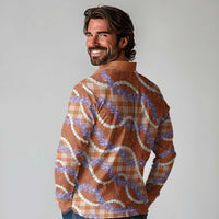 Orange Hawaii Palaka Honohono Pikake Long Sleeve Polo Shirt Hawaiian Orchid Lei Polynesian Pattern LT14 - Polynesian Pride