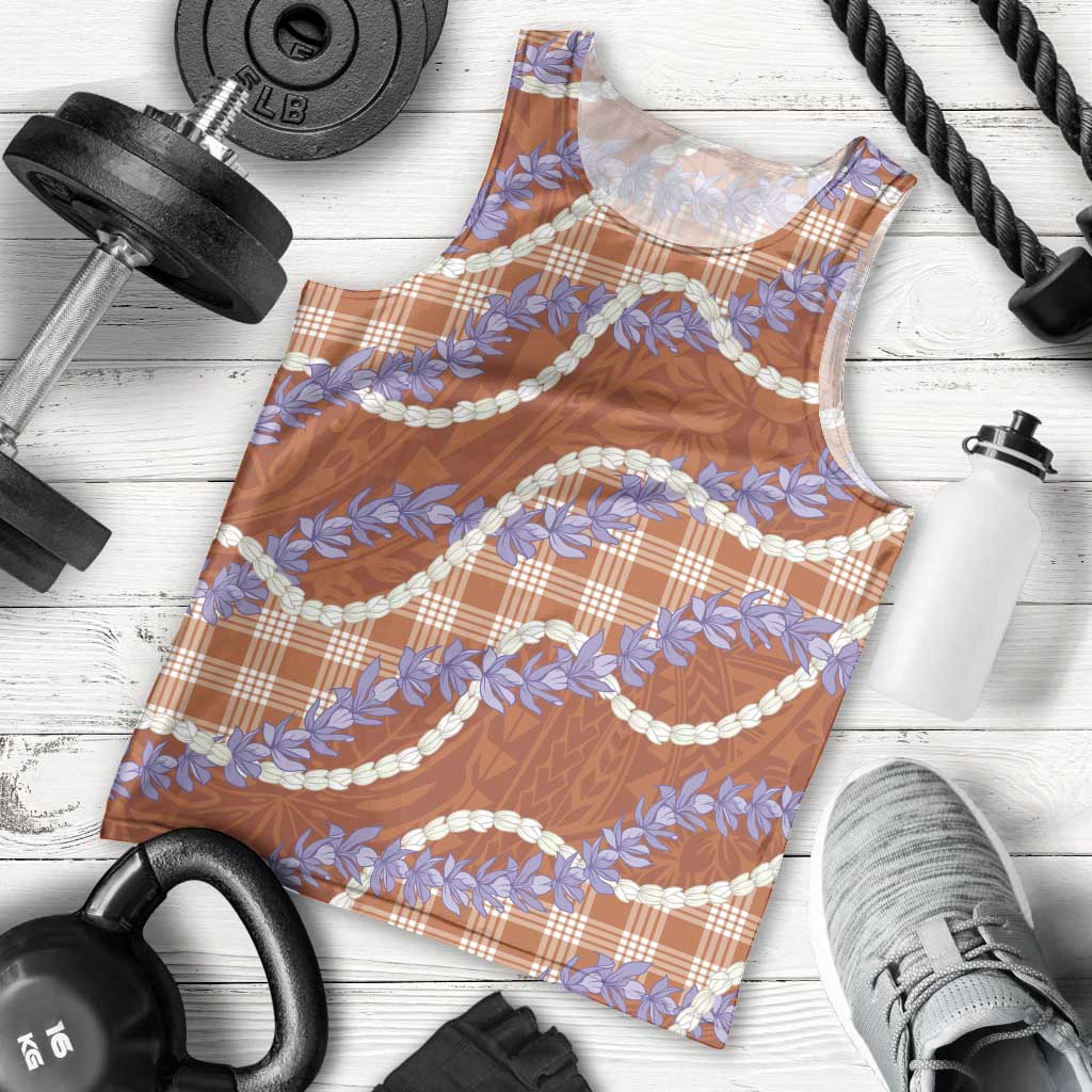 Orange Hawaii Palaka Honohono Pikake Men Tank Top Hawaiian Orchid Lei Polynesian Pattern LT14 - Polynesian Pride