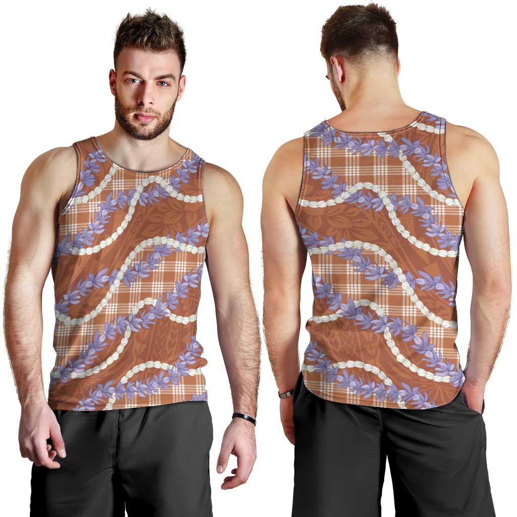 Orange Hawaii Palaka Honohono Pikake Men Tank Top Hawaiian Orchid Lei Polynesian Pattern LT14 - Polynesian Pride