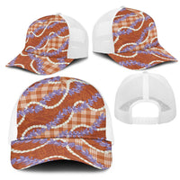 Orange Hawaii Palaka Honohono Pikake Mesh Trucker Cap Hawaiian Orchid Lei Polynesian Pattern - Polynesian Pride