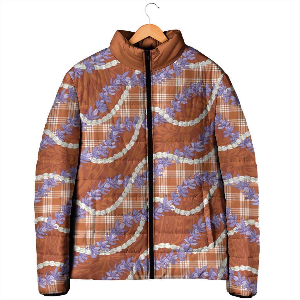 Orange Hawaii Palaka Honohono Pikake Padded Jacket Hawaiian Orchid Lei Polynesian Pattern - Polynesian Pride