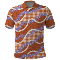 Orange Hawaii Palaka Honohono Pikake Polo Shirt Hawaiian Orchid Lei Polynesian Pattern - Polynesian Pride