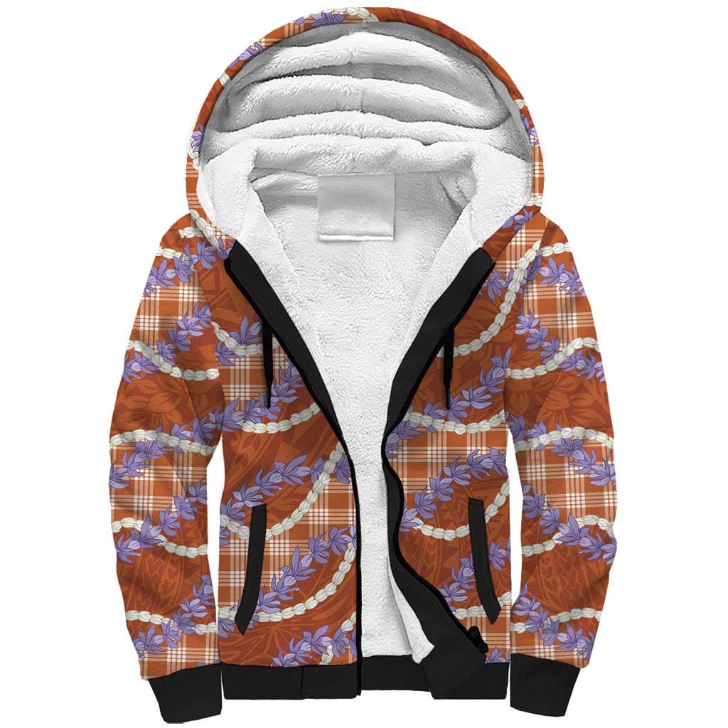 Orange Hawaii Palaka Honohono Pikake Sherpa Hoodie Hawaiian Orchid Lei Polynesian Pattern LT14 Unisex Orange - Polynesian Pride