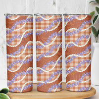 Orange Hawaii Palaka Honohono Pikake Skinny Tumbler Hawaiian Orchid Lei Polynesian Pattern LT14 - Polynesian Pride