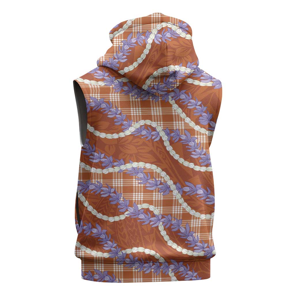 Orange Hawaii Palaka Honohono Pikake Sleeveless Hoodie Hawaiian Orchid Lei Polynesian Pattern LT14 - Polynesian Pride